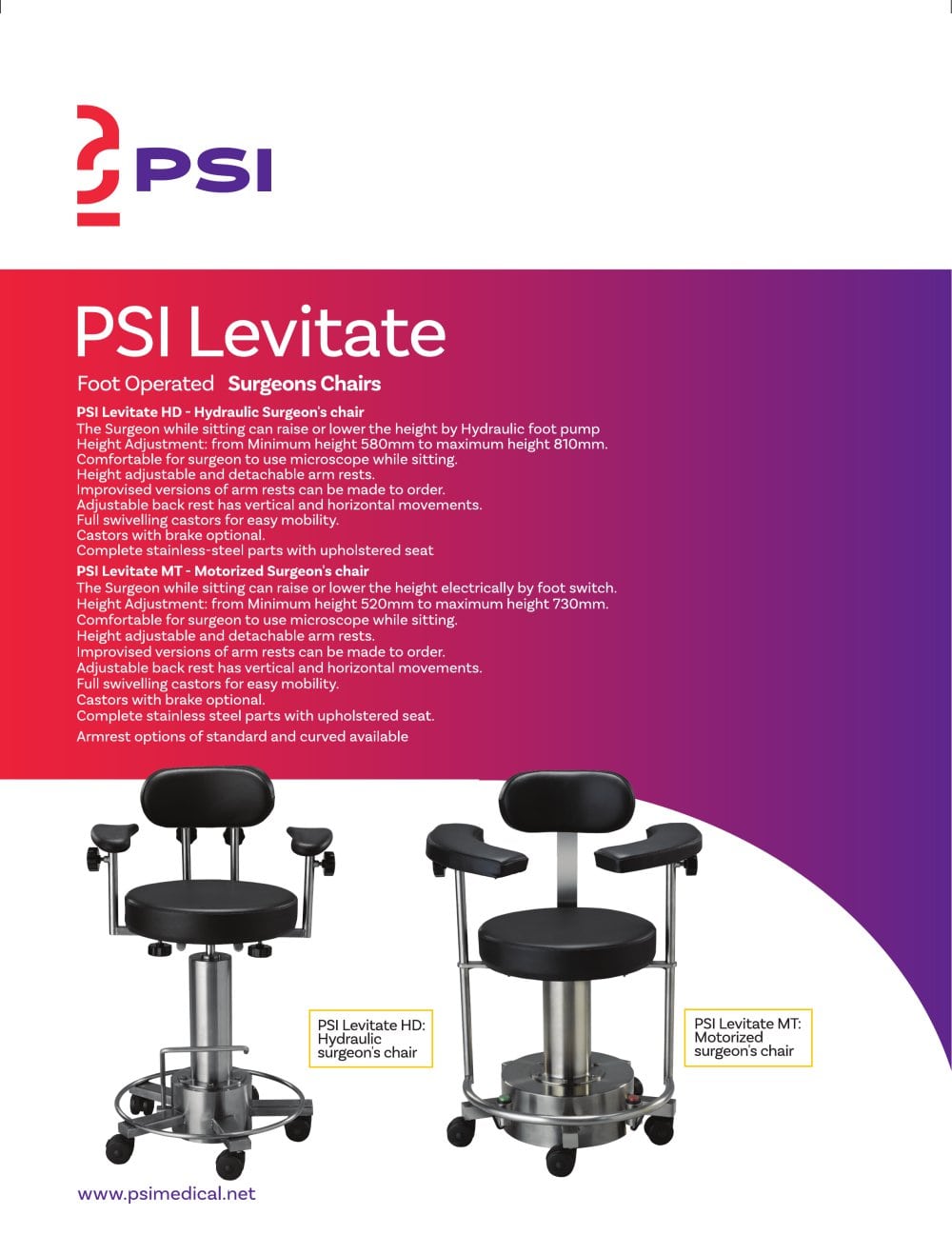 PSI Levitate HD Hydraulic Surgeon's Chair