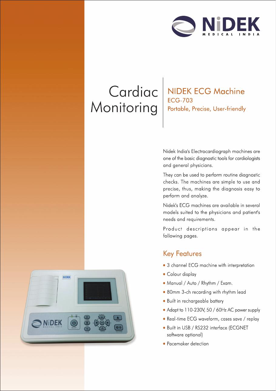 Nidek ECG-703 3-Channel ECG Machine